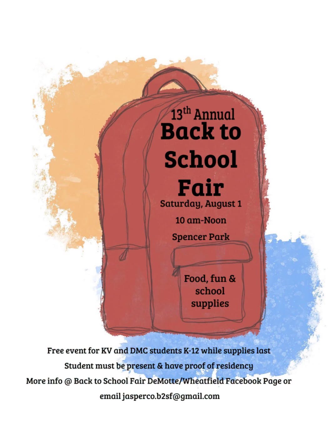 An image with information about the back to school fair